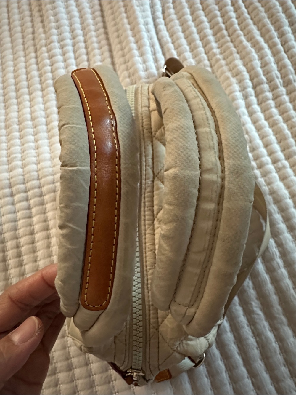 MZ WALLACE Two-Tone Quilted Tote in Cream and Tan Small - Picture 11 of 16